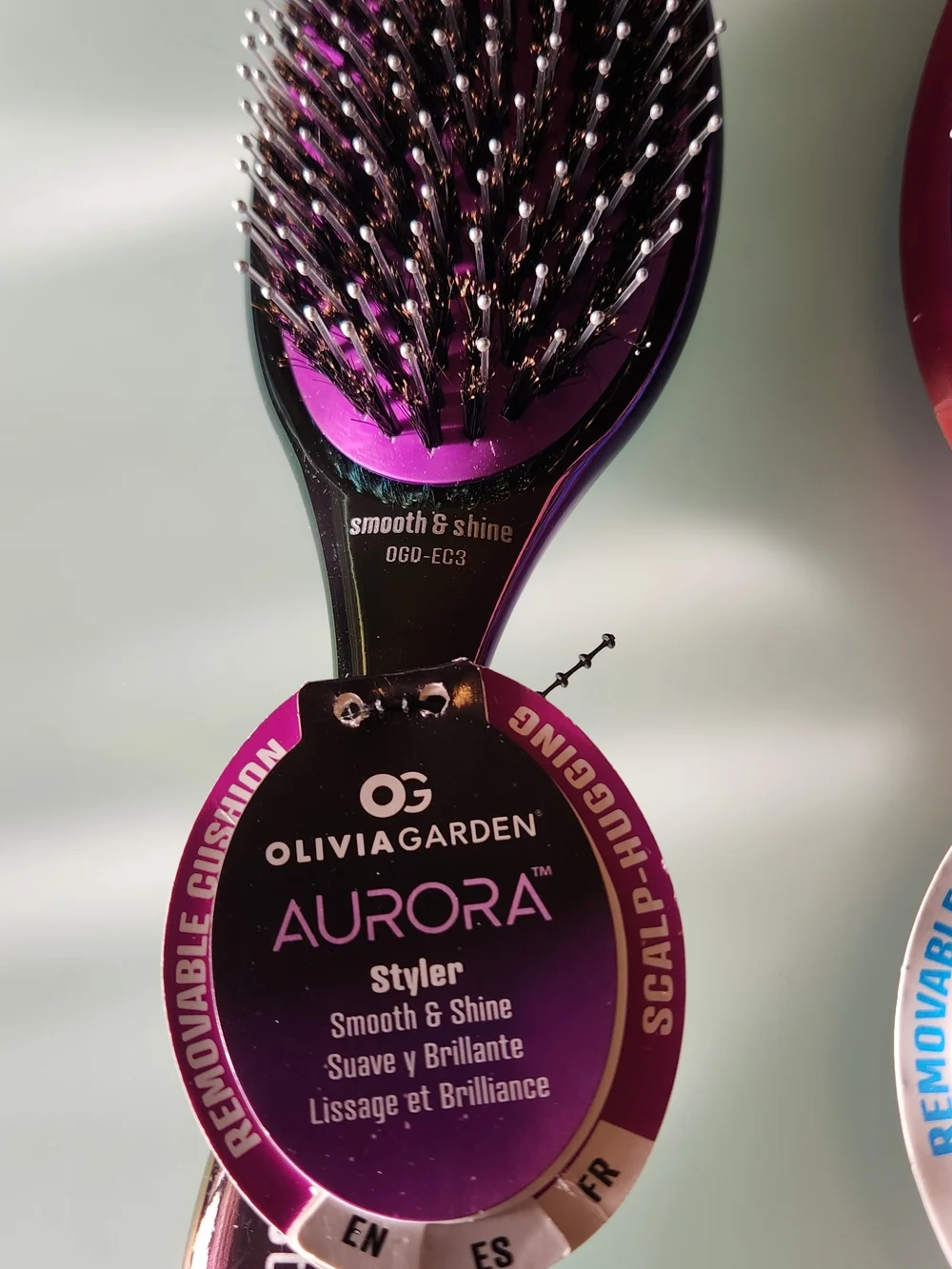 3-Olivia Garden Colorful Detangler HAIR Brush Trio - Purple, Pink & Teal